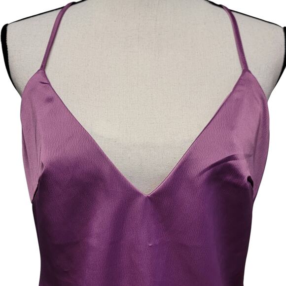Nasty Gal Slip Dress Womens Sz 6 Purple Plunge V Neck Mini Satin Low Back Party - Picture 2 of 8